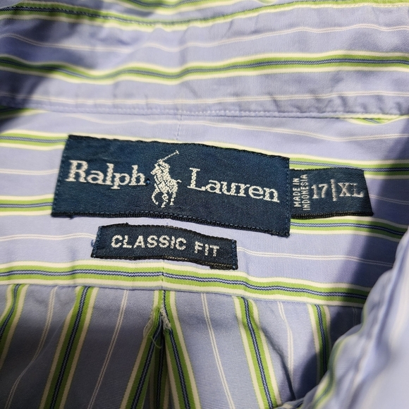 Ralph Lauren classic fit button down shirt XL 17 light blue stripe cotton - Picture 3 of 8